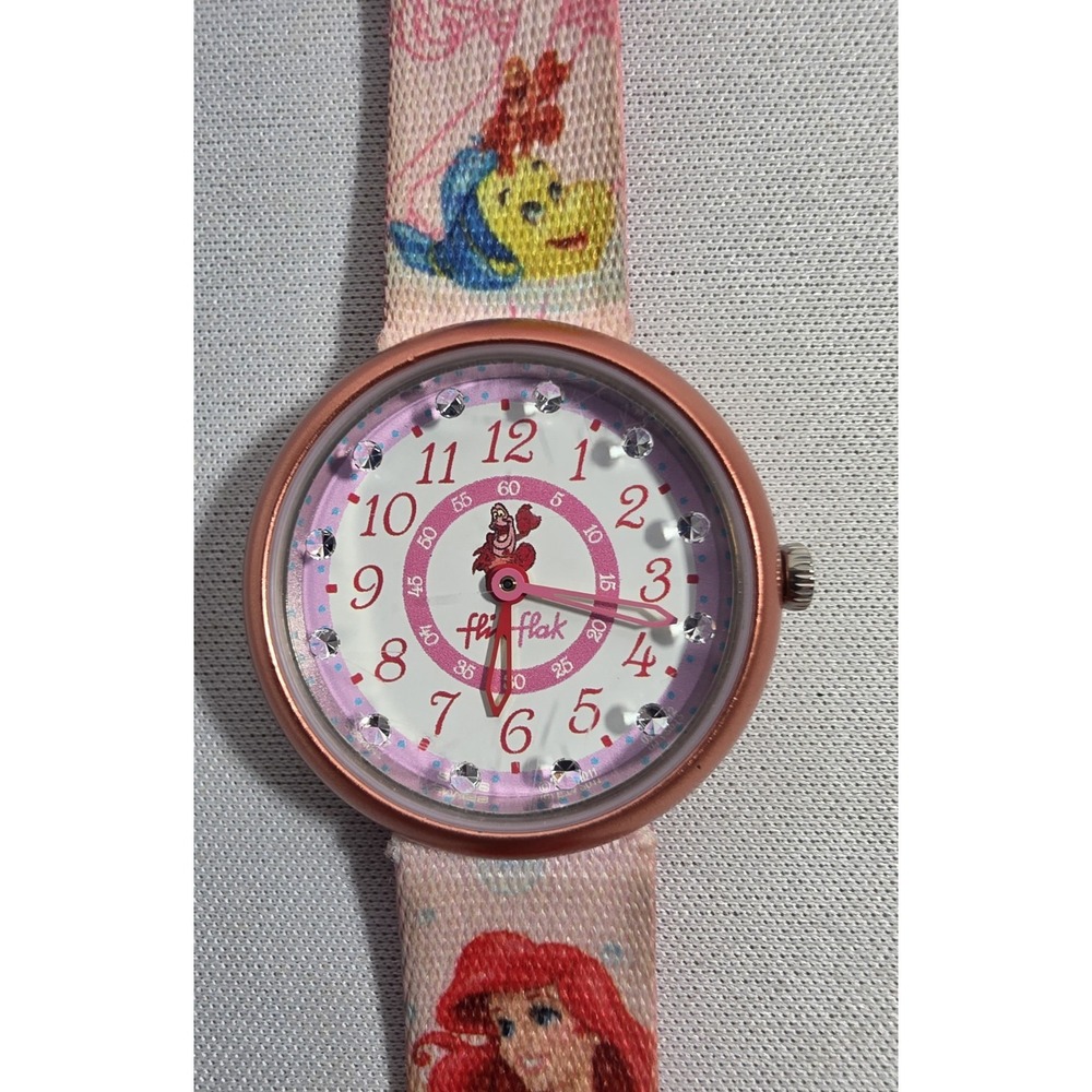 Flik Flak Disney Little Mermaid Watch 29mm Pink Swiss Made 2015 New Battery